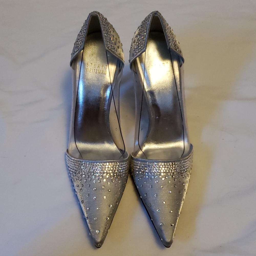 Stuart Weitzman Silver Rhinestone Pumps